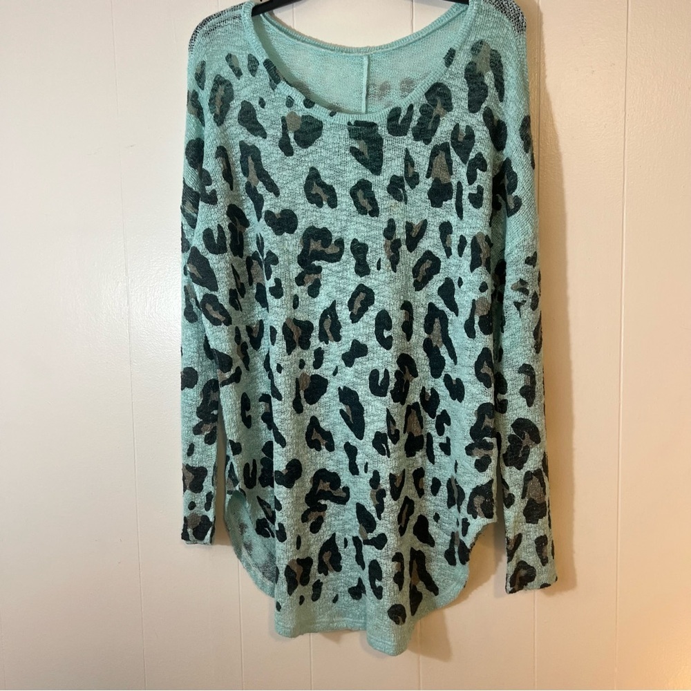 Mint Green Animal Print Crew Sweater Size small.